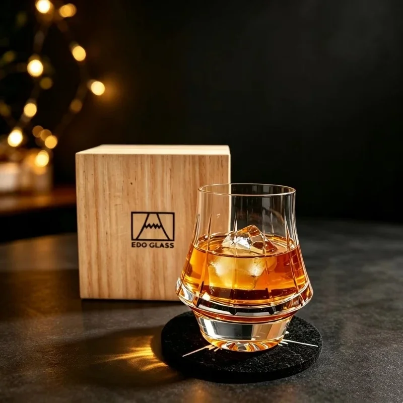 Volcanic Design Hand Engrave Crystal Wine Copita Nosing Glass Whiskey Liquor Cup Mount Fuji Whisky Wineglass Father Husband Gift