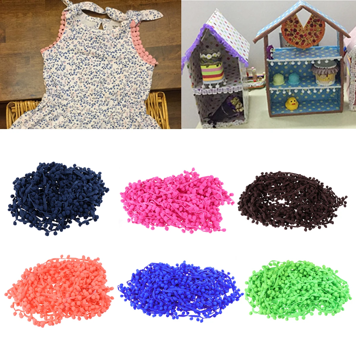 

Rainbow Ball Trim Fringe Tassels Pompom Lace Decoration Strips Ribbon DIY Crafts Home Textiles Edges Waist Band Skirt Pillows