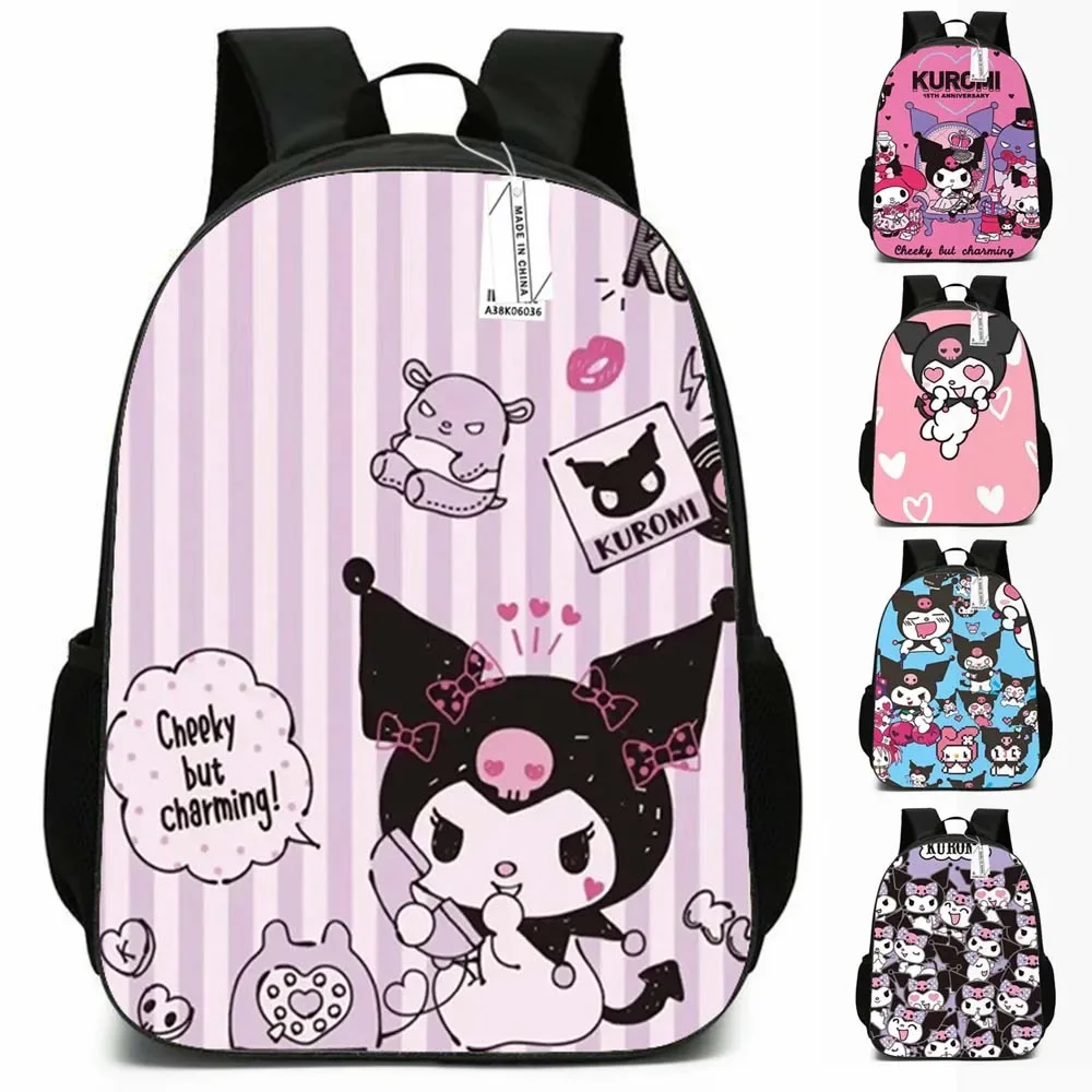 Sanrio-mochila escolar de dibujos animados para estudiantes, bolso de viaje al aire libre para adolescentes, Kuromi, mochila escolar multifuncional, bolso de mano