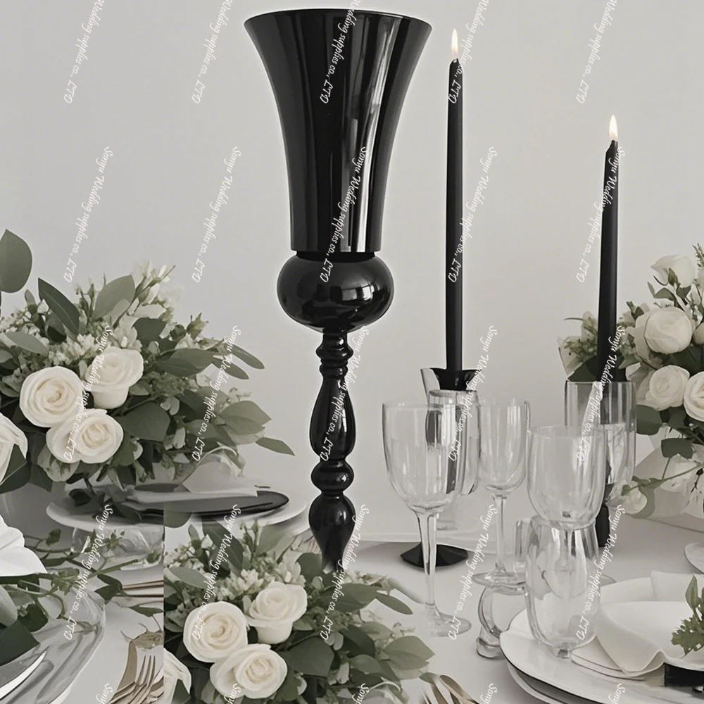 

10pcs)50cm-100cm)Black not Crystal Candelabra for Wedding chandelier Centerpiece , Whole Sale Wedding Black candlestick