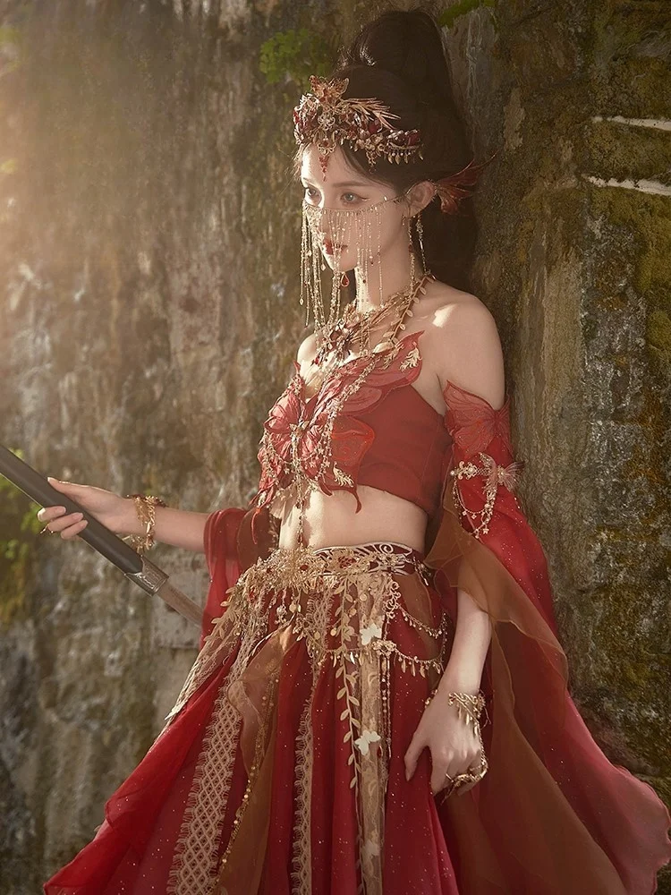 مجموعة هانفو للنساء بأسلوب غريب والمناطق الغربية العرقية تتميز بسحر أثيري مطرز ثقيل