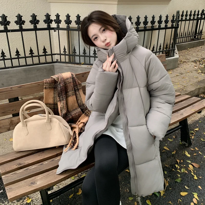 

Winter New Faionable Casual Cotton Jaet Women's Coat with Hood Thi Bread Sle Simple Match All Seasons Ladies Outerwear