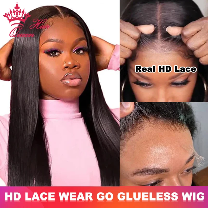 

Real HD Glueless Wig Straight Undetectable Invisible Melt Skin Lace Wear Go Wig 5x5 250% Raw Human Hair Pre plucked Queen Hair