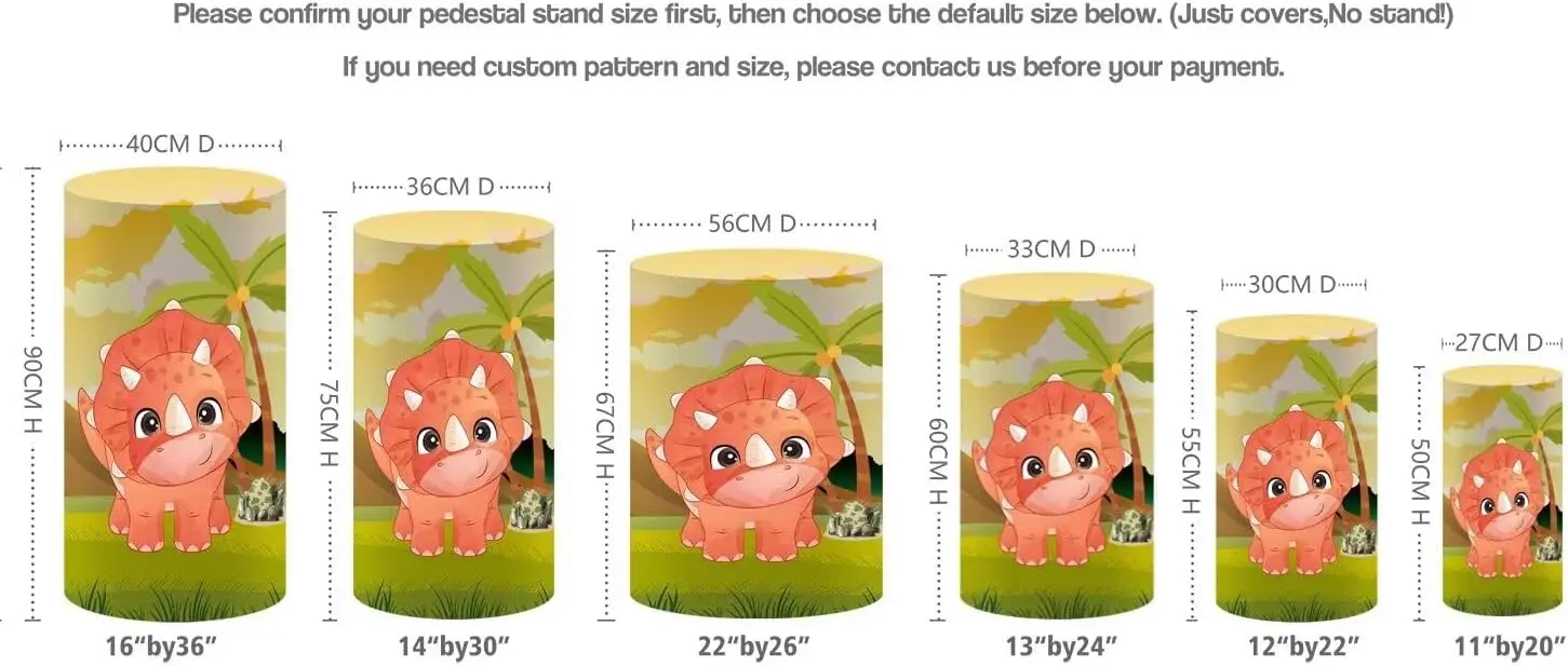 오렌지 만화 공룡 실린더 받침대 커버, 생일 파티용 신축성 받침대 원단 커버, 베이비 샤워 파티 식탁보