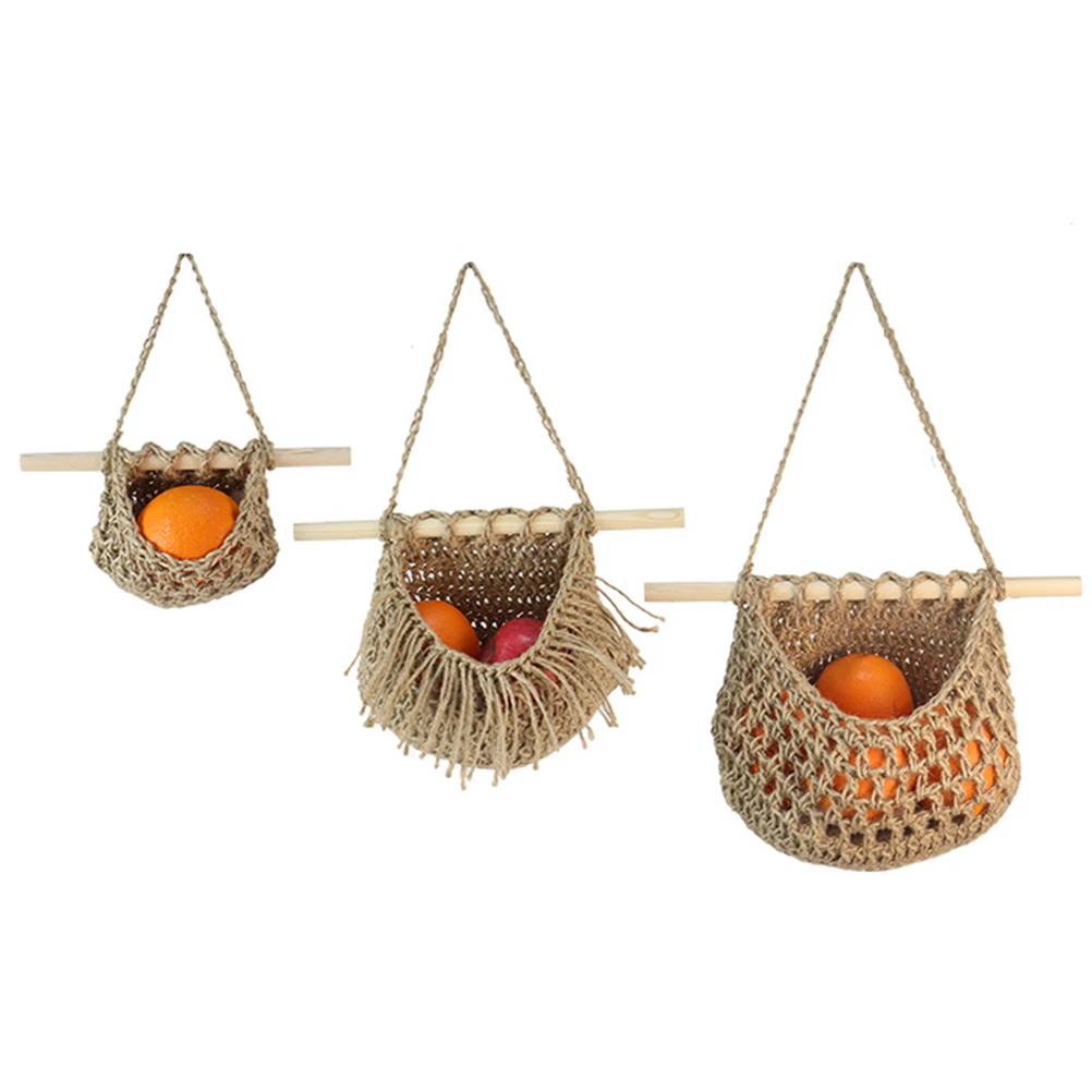 

Fruit Basket for Kitchen Storage 3-Tier Cotton Rope Hanging Baskets Fruit Vegetable Storage Organizer Hanging Kitchen