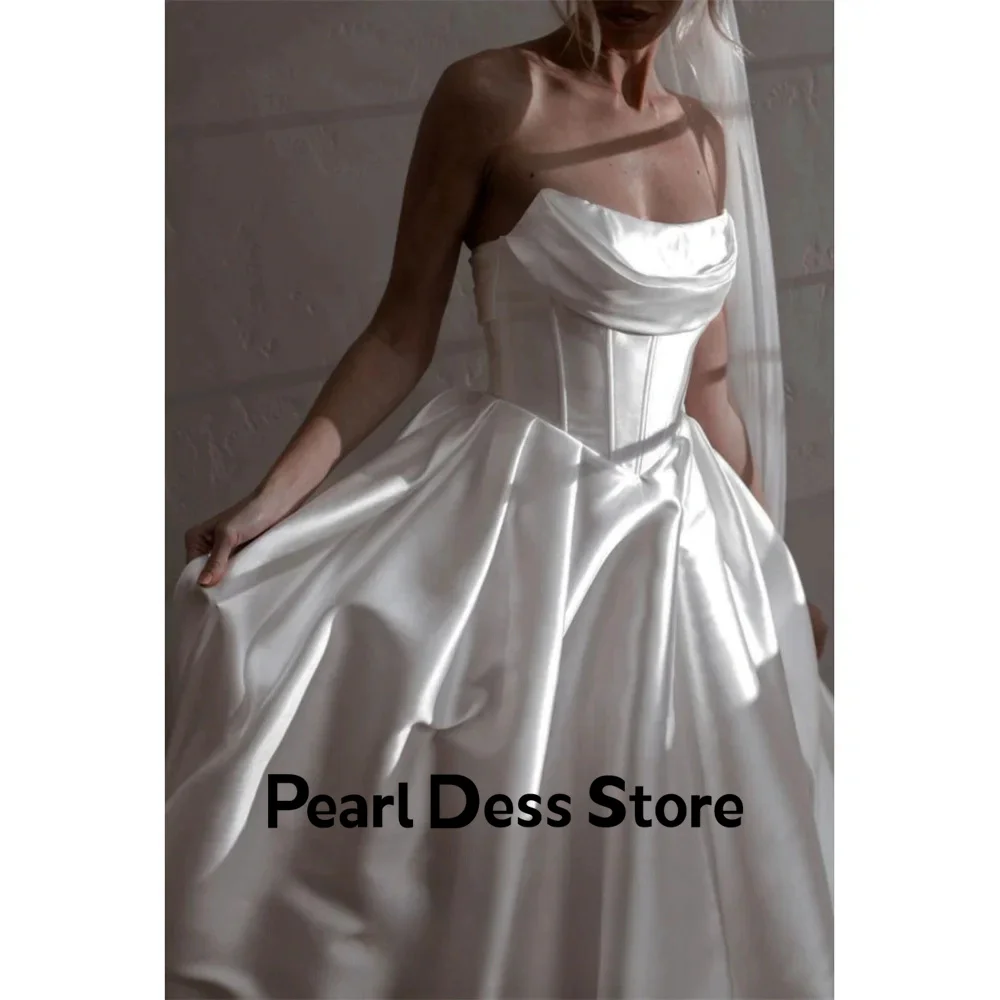 

Pearl White Evening Dresses Woman Elegant Chic Dress Es Line A Satin Strapless Elegant Party Dresses 2024 for Wedding Backless