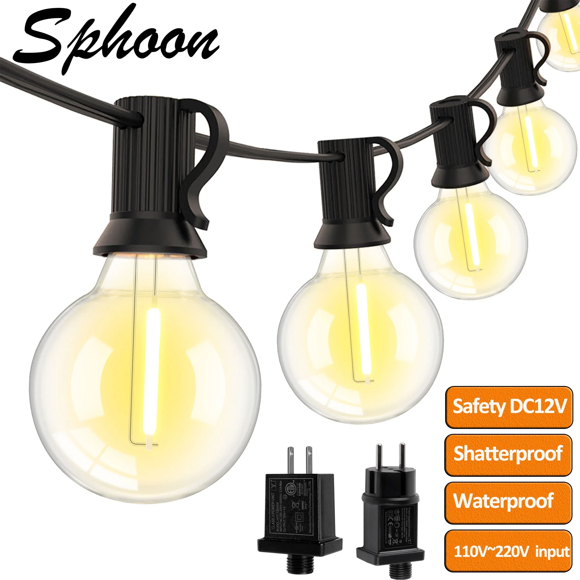 

Retro Exterior LED String Lights G40 Shatterproof DC12V Wide Voltage Input Waterproof Garland for House Decoration