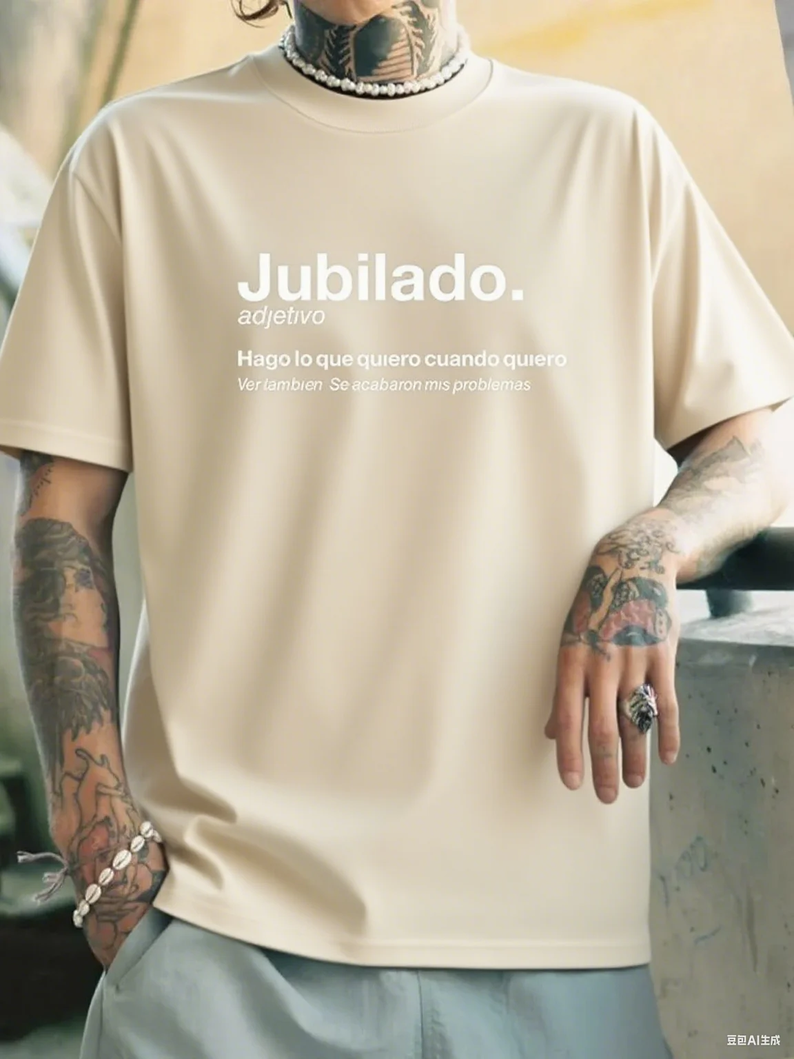 "Jubilado" الإسباني مجانًا - نمط شعار حماسي من القطن الخالص، طباعة صيفية جديدة بأكمام قصيرة، فضفاضة ومتعددة الاستخدامات