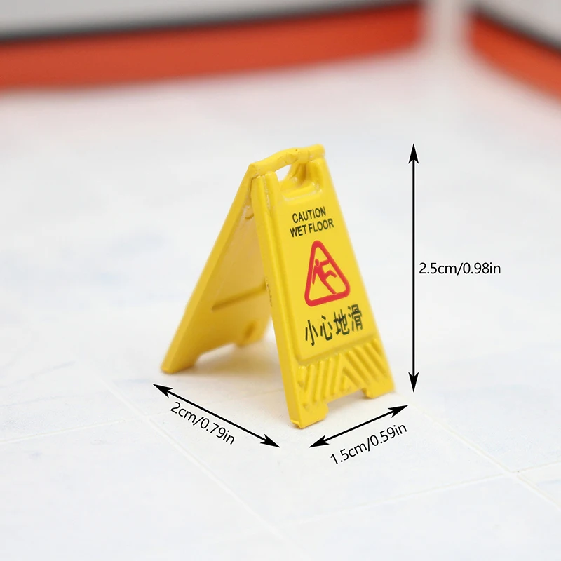 1/12 Dollhouse Caution Wet Floor Warning Sign Dollhouse Miniature Traffic Scene Toys Dolls House Decoration Accessories