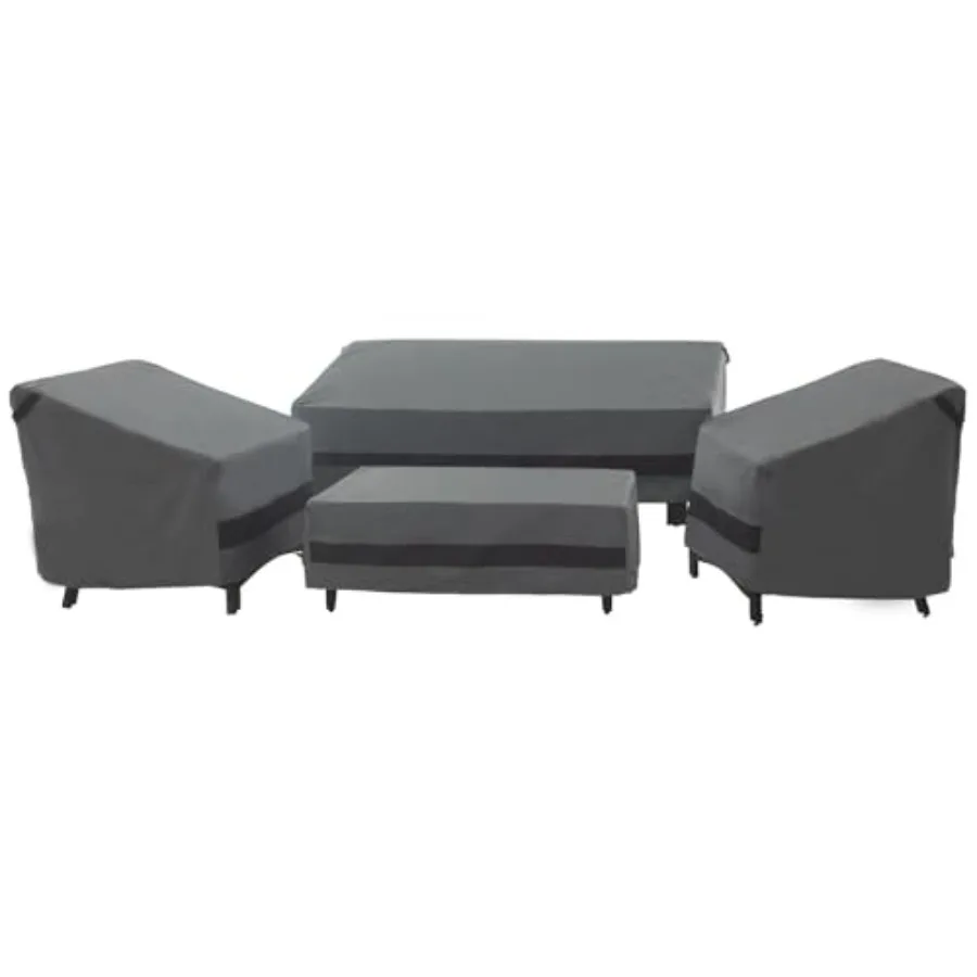 

Комплект чехлов для садовой мебели из 4 предметов, водонепроницаемые чехлы для уличной мебели из ткани 600D, сверхпрочные, для газона и патио, большие, серые