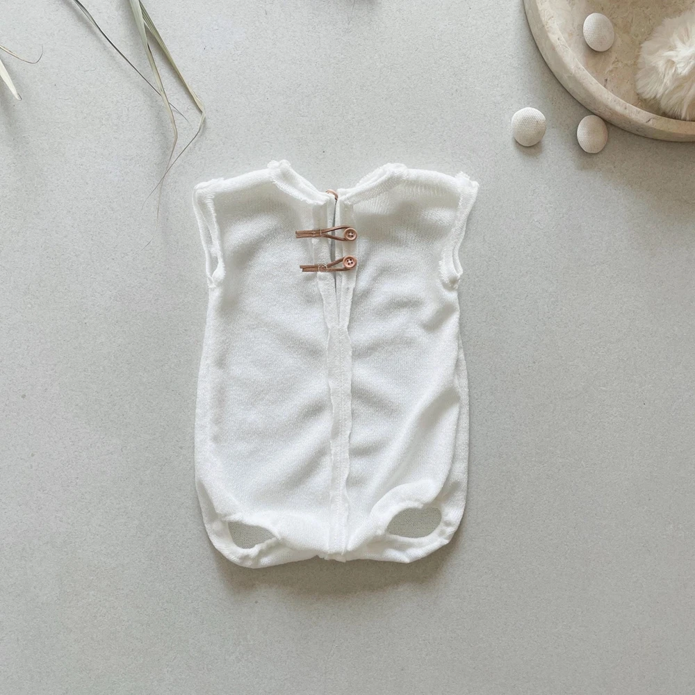 Newborn Photography Props White Knitted Baby Romper Sleeveless Infant Photo Outfit Newborn Photoshoot Costume for Newborn