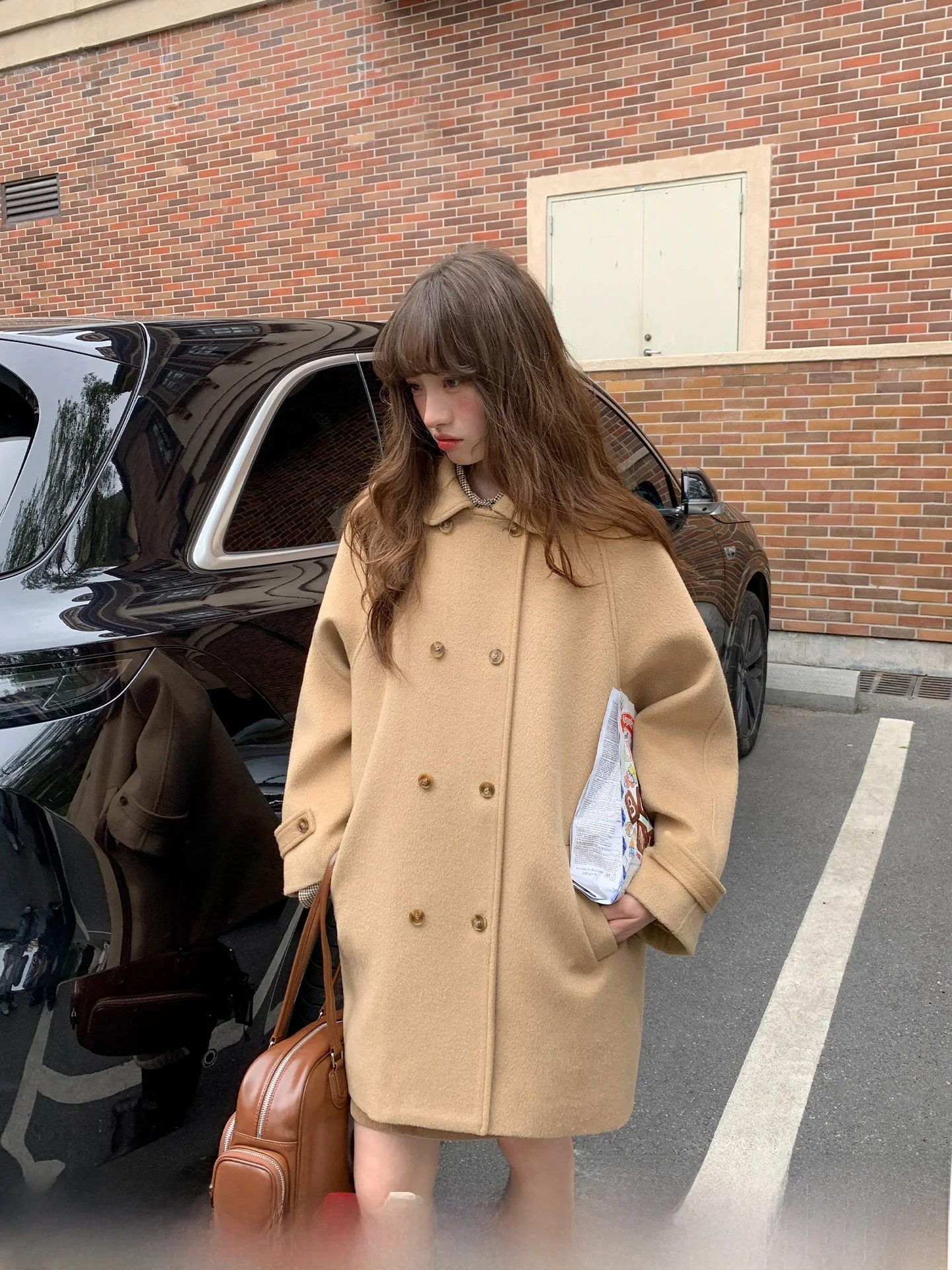 

Шерстяное пальто Ele Thiened женское двубортное с воротником-стойкой, в корейском стиле, осенне-зимняя верхняя одежда