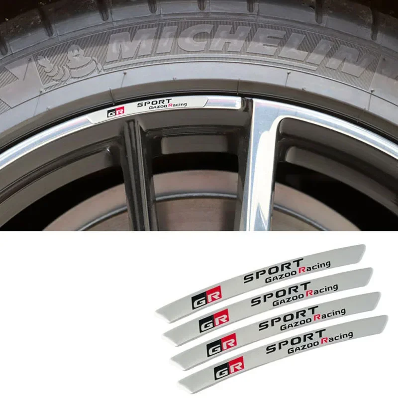4Pcs Aluminium GR Sport Logo Car Wheel Sticker For Toyota Yaris CH R RAV4 Corolla Hilux GR Gazoo Racing Sticker Accessories