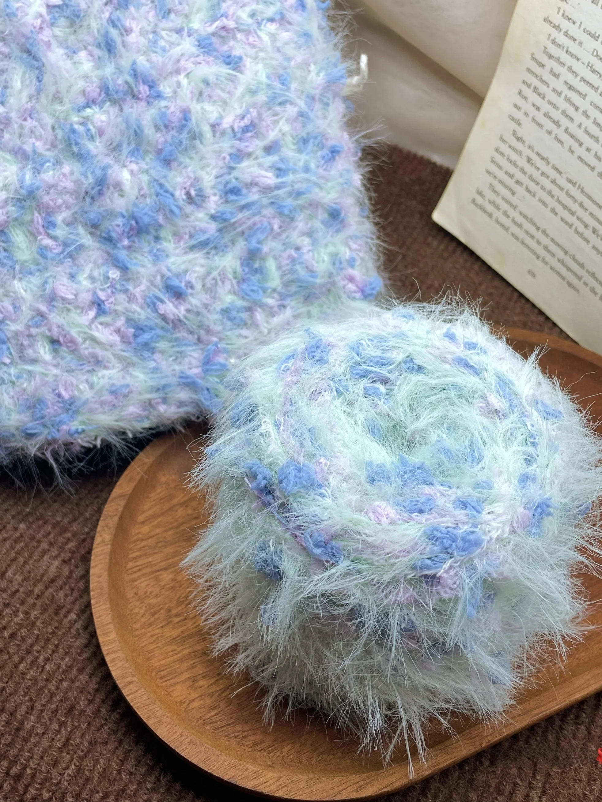 

Soft Hand-Mixed Yarn DIY Ice Blue Rose Special Features Ear Hat Bag Scarf Clothing Hand-Knitted Accessories