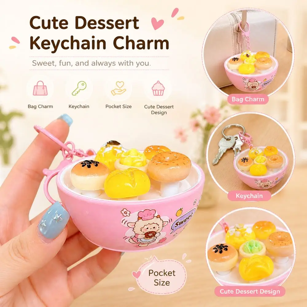 Press Button Whack-a-Mole Keychain Cute Animals Pattern Dessert Theme Fidget Dessert Keychain Stress Relief Plastic
