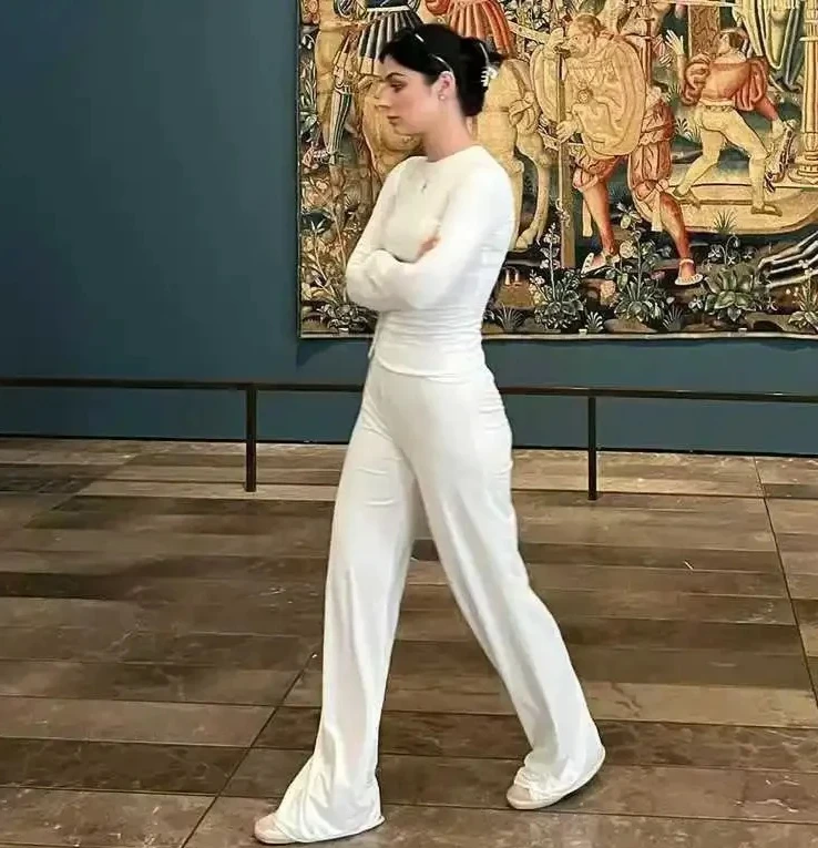 

Комплект из двух предметов, женские модные простые стильные облегающие верхние брюки с эластичной резинкой на талии, прямые брюки, приятные для кожи