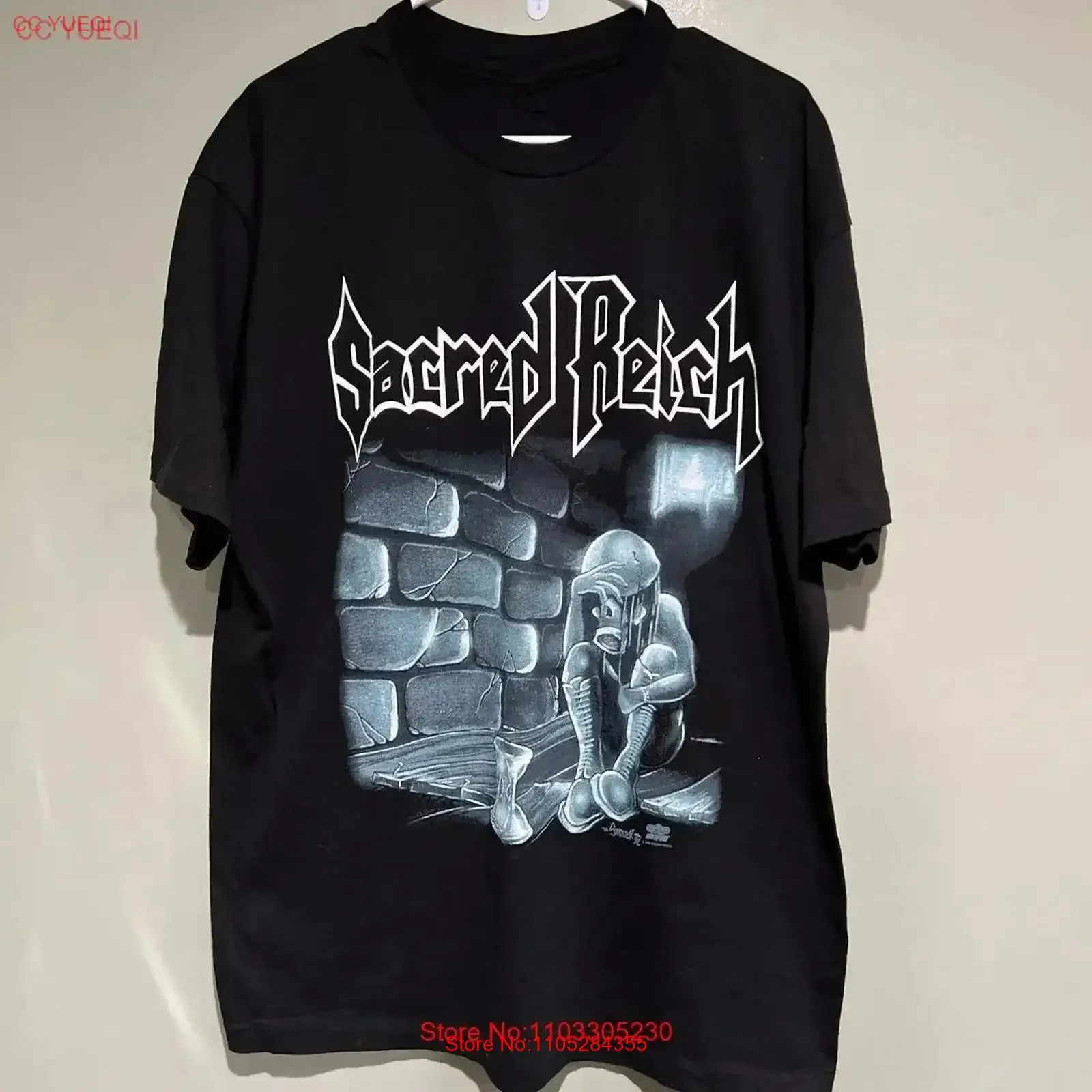 T-shirt en coton noir « Sacred Reich » toutes tailles pour fans BL452, style vintage délavé, streetwear extensible, graphique élégant, homme vintage