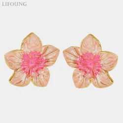 Metal Flower Enamel Petal Earrings For Women Peach Color Vintage Styles Fashion Jewelry Trendy Holiday Accessories Gifts 2023607