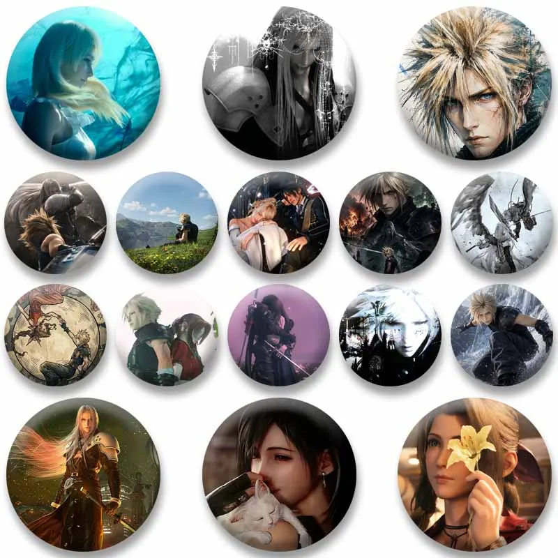 Cute Anime Game Figure Vincent Sephiroth Cloud Strife Brooch Cartoon Badge Enamel Pins for Backpack Clothes Chest Ornament Gifts