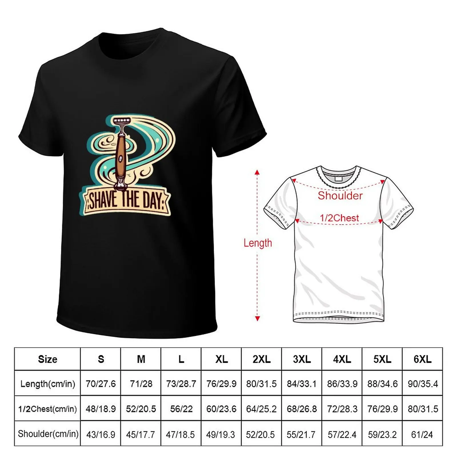 Vintage 'Shave the Day' Barber's Razor Design T-Shirt man t shirt cotton T-Shirt