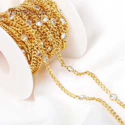 Trendy Loose Chain 18K Gold Plated Brass Mental With Zircon Crystal Beads Chains For DIY Handmade Jewelry Making Accessories