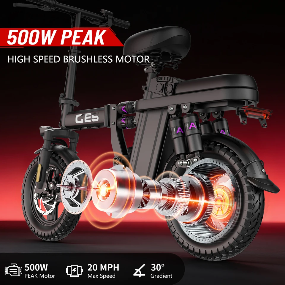 UPlee GE5 Adults Electric Bike 500W Peak Motor 48V 15AH Removable Battery Electric Bicycle 14 Inch Folding Urban Leisure E Bike image 3
