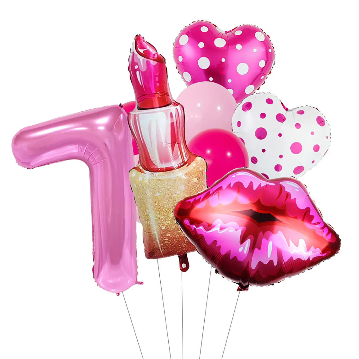 Lippenstift-Nummer, gepunktetes Herz, Aluminiumfolie, Ballon, 81,3 cm, rosarote Zahl, geeignet für Geburtstagsfeier, Jubiläumsdekoration – Detail 9