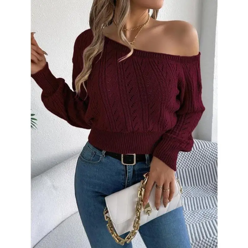 

Women's Asymmetric Hollow out Ne Texture Knitwear Collar Ciwalk Suitable Large Size Coolmax Fiber Non Deformable