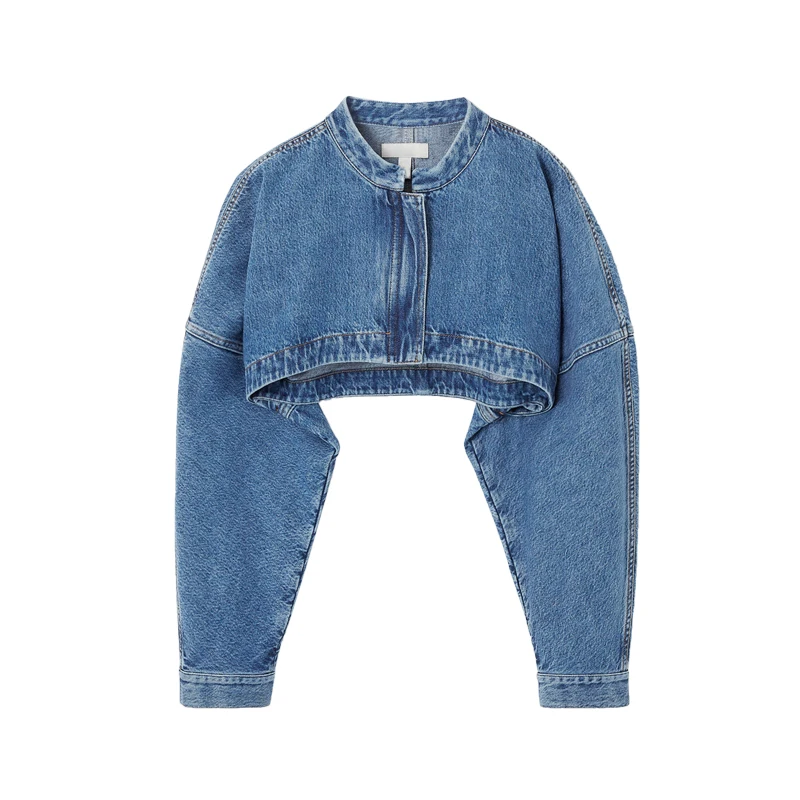 

Faionable Stand Fit ort Wide Sve Denim Jaet Женская весенняя новинка Верхняя одежда из полиэфирного волокна 00%