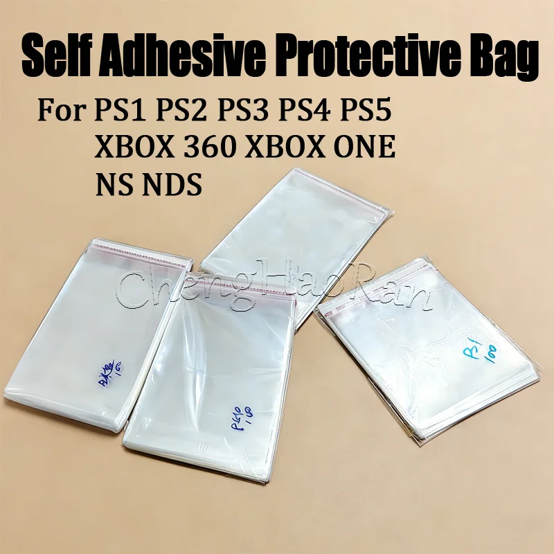 100PCS Self-Adhesive Protective Bags For PS1 PS2 PS3 PS4 PS5 Xbox360 One NS NDS WII Game Box Dustproof Moisture-proof