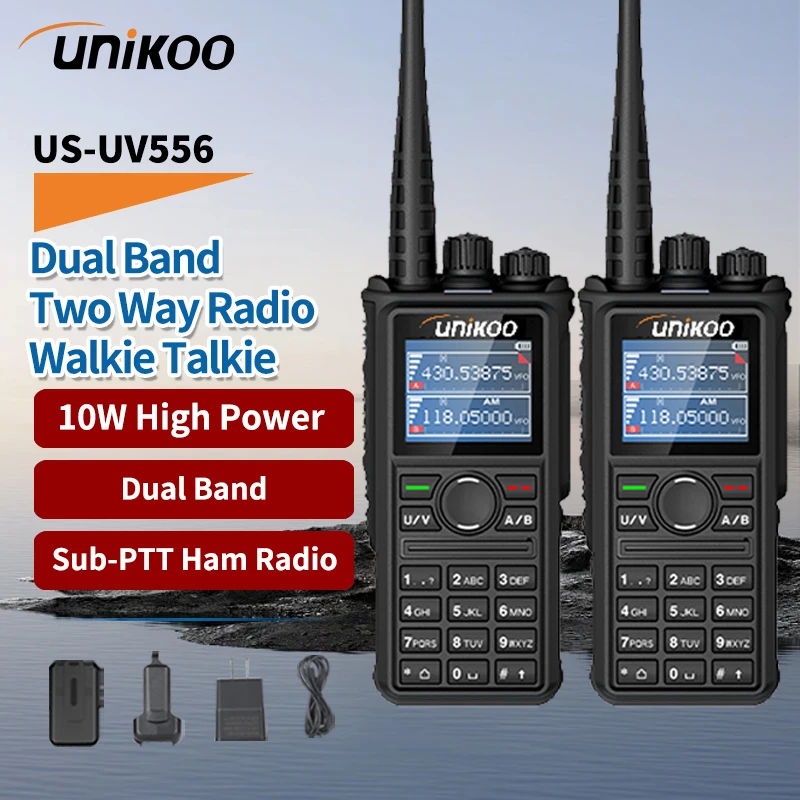 2 PCS UNIKOO US-UV556 10W Hight power Walkie Talkie UHF VHF DTMF FM multi-band Wirless Copy Frequency Ham Radio UV Transceiver