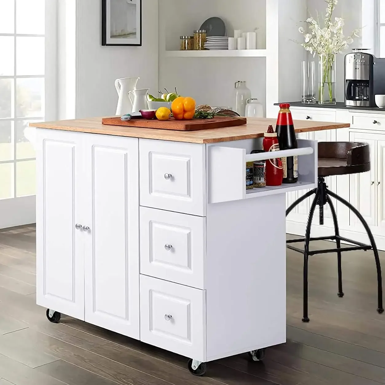 

PHI VILLA Kitchen Island Cart on Wheels - Portable Kitchen Island with Drop Leaf, Rolling Kitchen Island with Storage