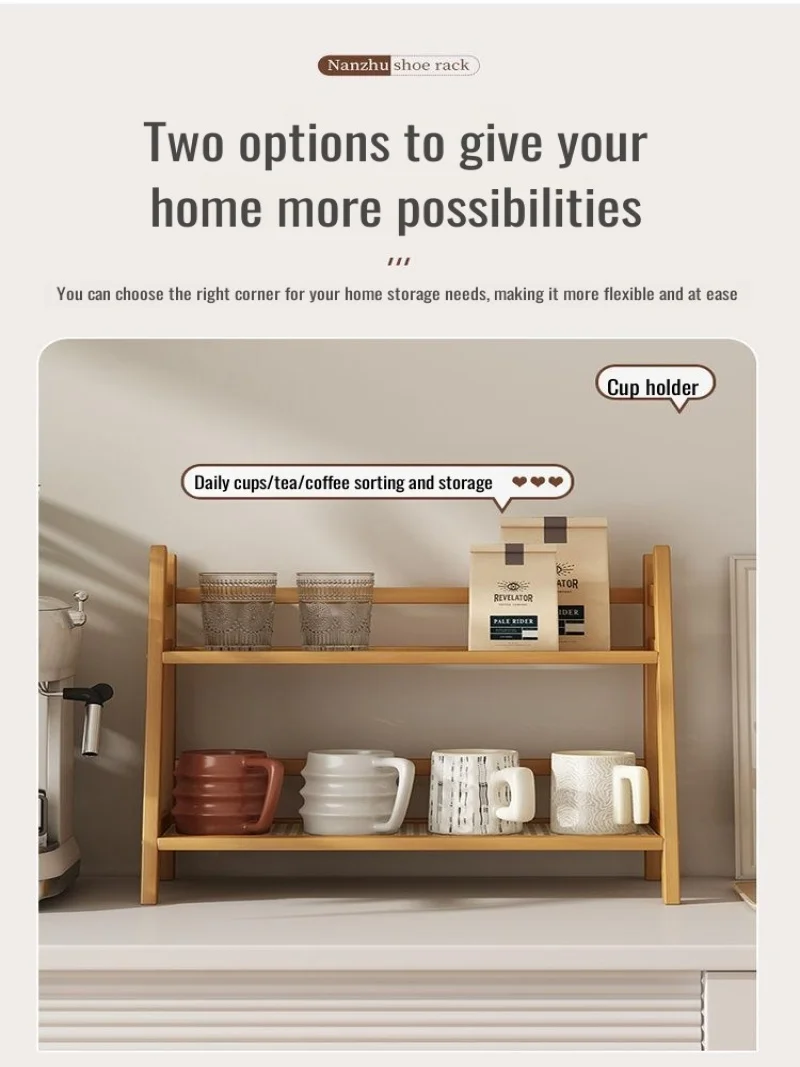 Rattan Rack Desk Simple Double-Layer Desktop Storage Dormitory Kitchen Bedroom Cup Rack Organization