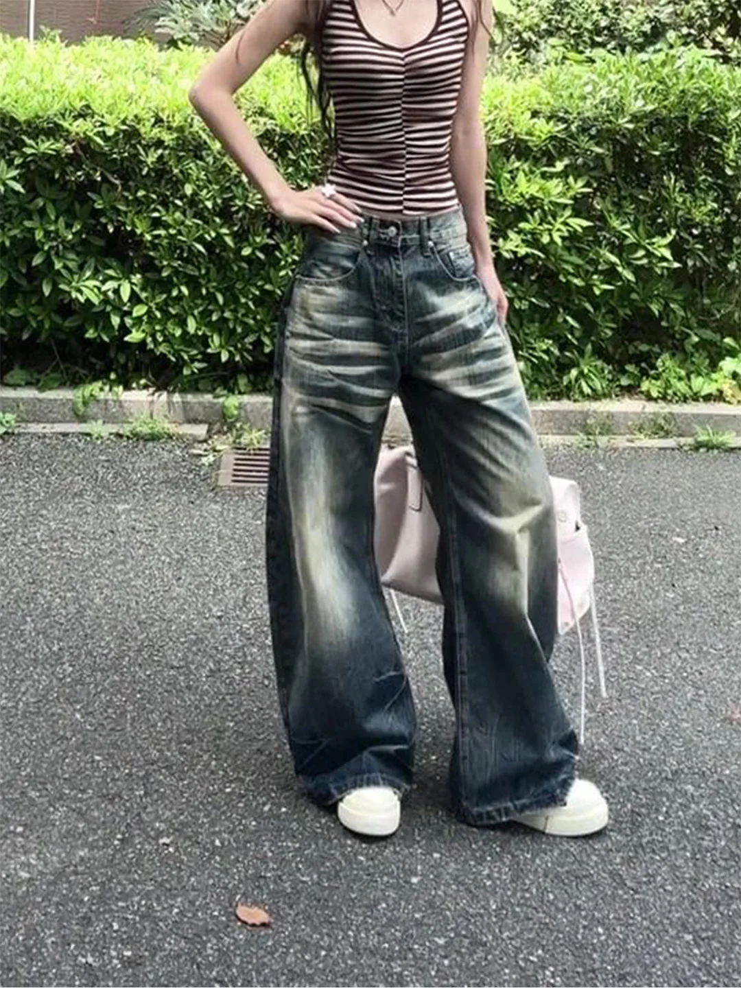 

Летние женские джинсы с высокой талией и широкими штанинами, винтажные, свободного кроя, повседневные, комфортные, из неэластичного денима, коллекция Лето 2026