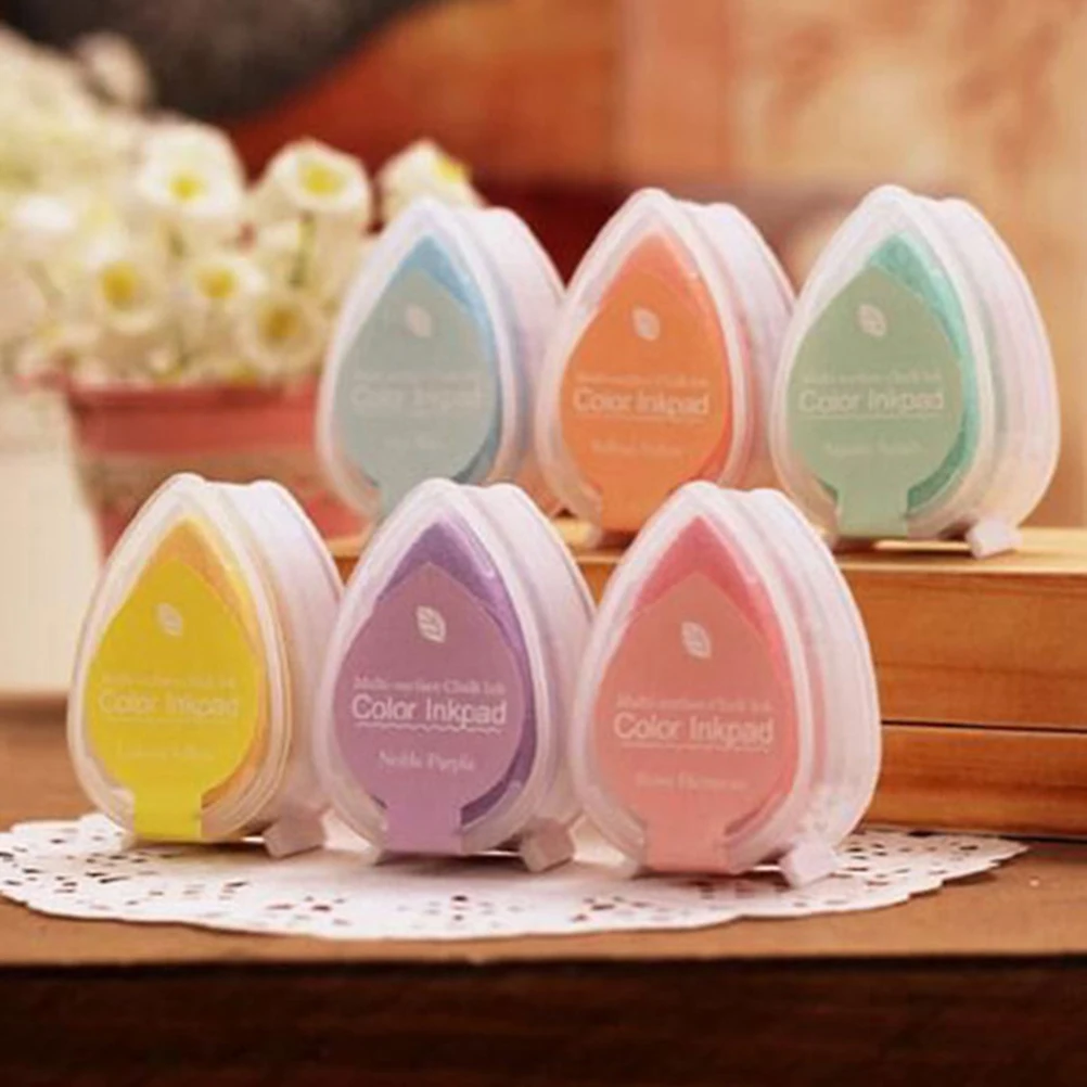 

6PCS Pearl Printing Station Colorful Ink Pad Kids Water Droplet Stamps Multicolor Non Toxic Quick Drying Easy Clean Art Craft