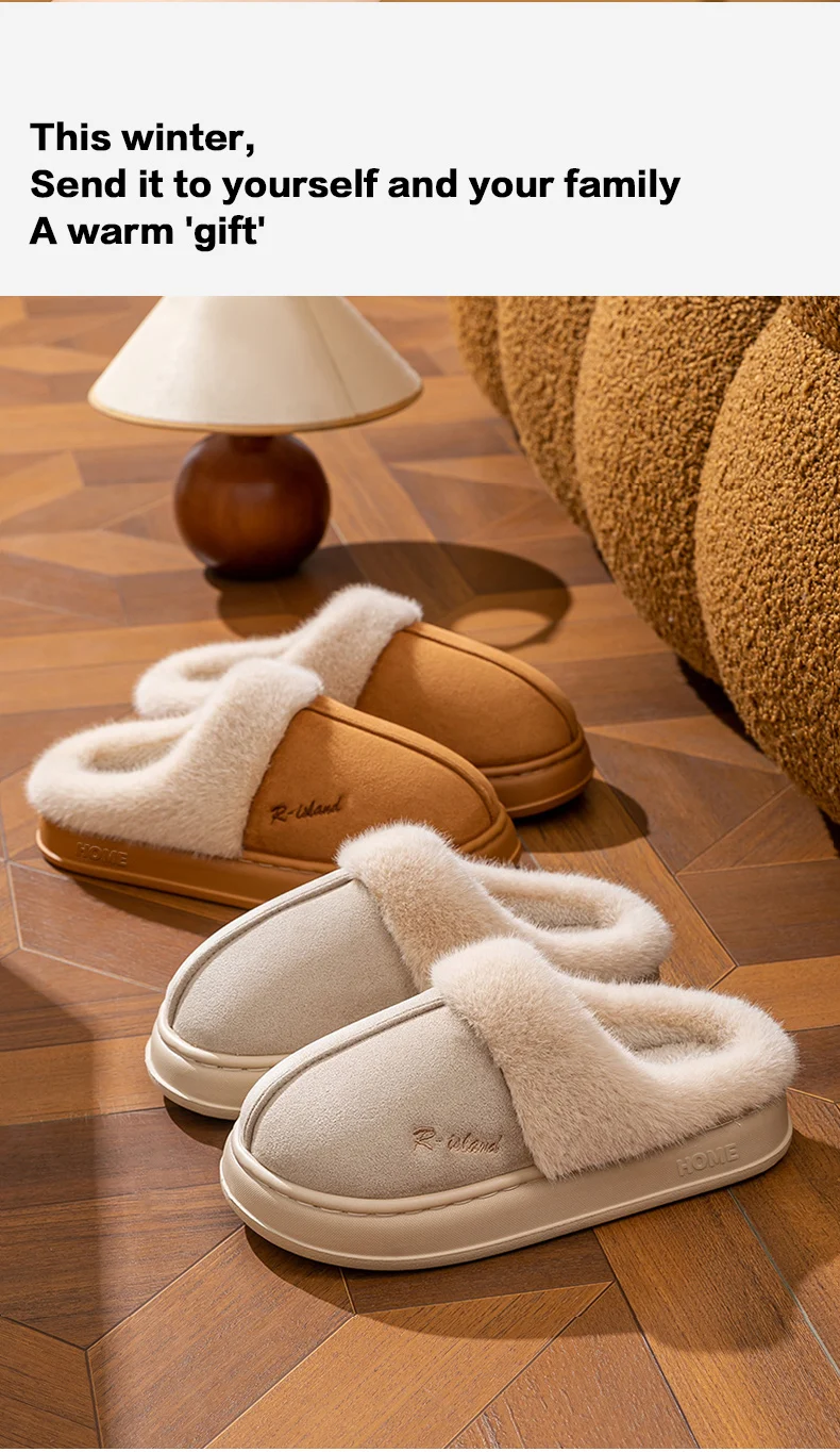 Winter-Warme Hausschuhe für Männer und Frauen, Wildleder-Plüsch, Fellgefütterte Baumwollschuhe, Dicke Sohle, Rutschfest, für Innenräume, Schlafzimmer, Paar-Mules – Detail 10