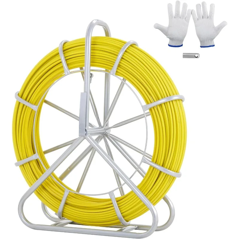 

VEVOR Fish Tape Fiberglass, 1/4 in, Electrical Fish Tape 656ft, Duct Rodder Fishtape Wire Puller, Cable Running Rod with Steel R