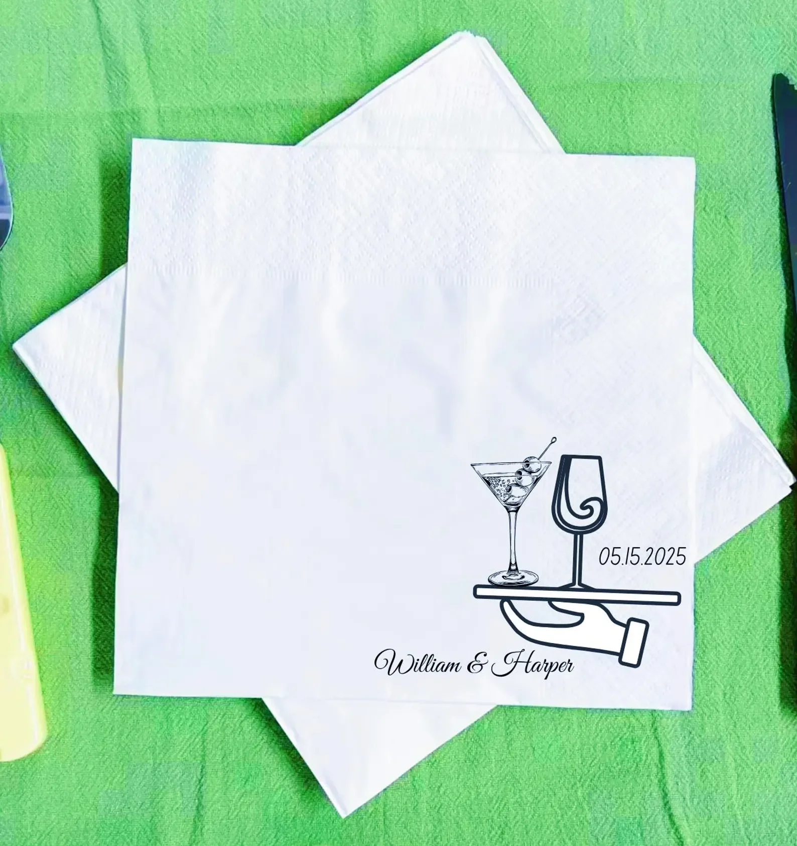 50 Custom Hand Draw Cockial Napkins, Wedding Napkin, Wedding Favors,Custom Cocktail Napkins, Eengagement Party Napkin, Cocktail