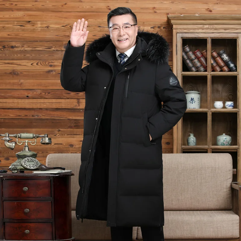 Canada Fashion Winter Jacket Man Down Coats Parka Thick Men White Goose Down Jackets Fur Collar Hooded Extra Long Padding HWY291