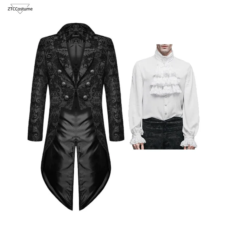 

Adult Men Gothic Wedding Coat Medieval Cosplay Tailcoat Black Jackets Devil Steampunk Costume Renaissance Halloween Shirt