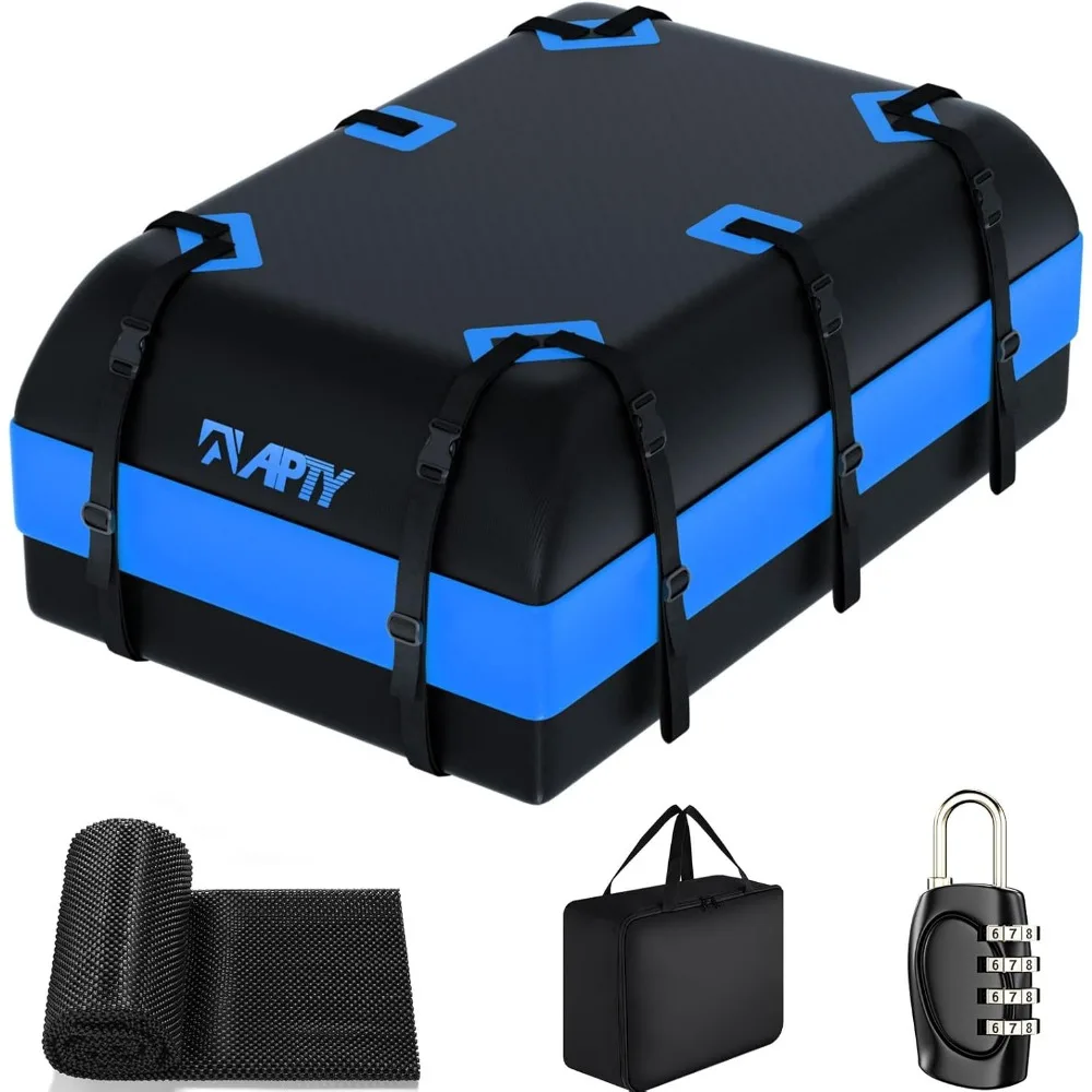 

21 Cubic Feet Waterproof Rooftop Cargo Bag for Any Car with or Without Rack Includes Zip Lock Mat Hooks Storage