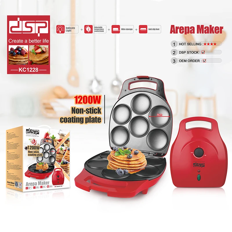 DSP Hot Sale Electric Arepa Maker Machine 2 Slice 6 Slot Nonstick Surface 1200W Home Use Making Arepa Maker