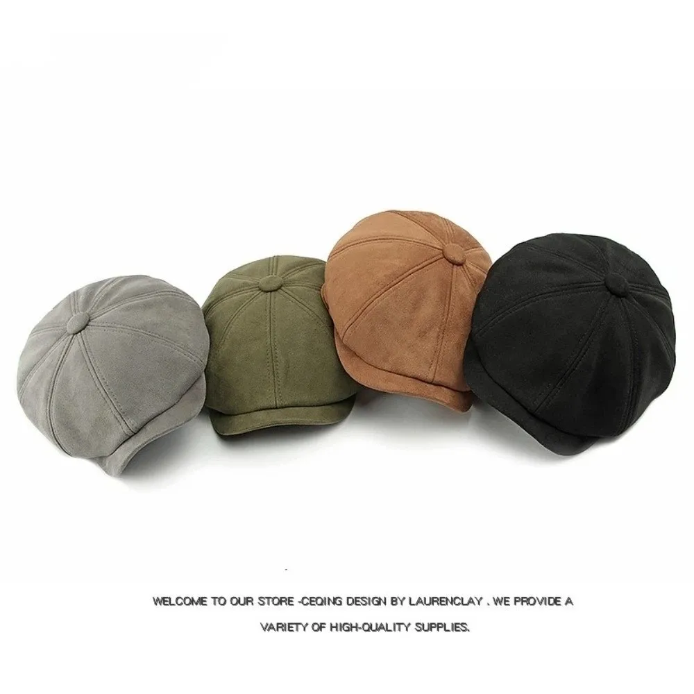 

Casua Suede Newsboy Caps Solid Color Windproof Hip Hop Berets Warm Flat Peaked Cap Unisex Wear