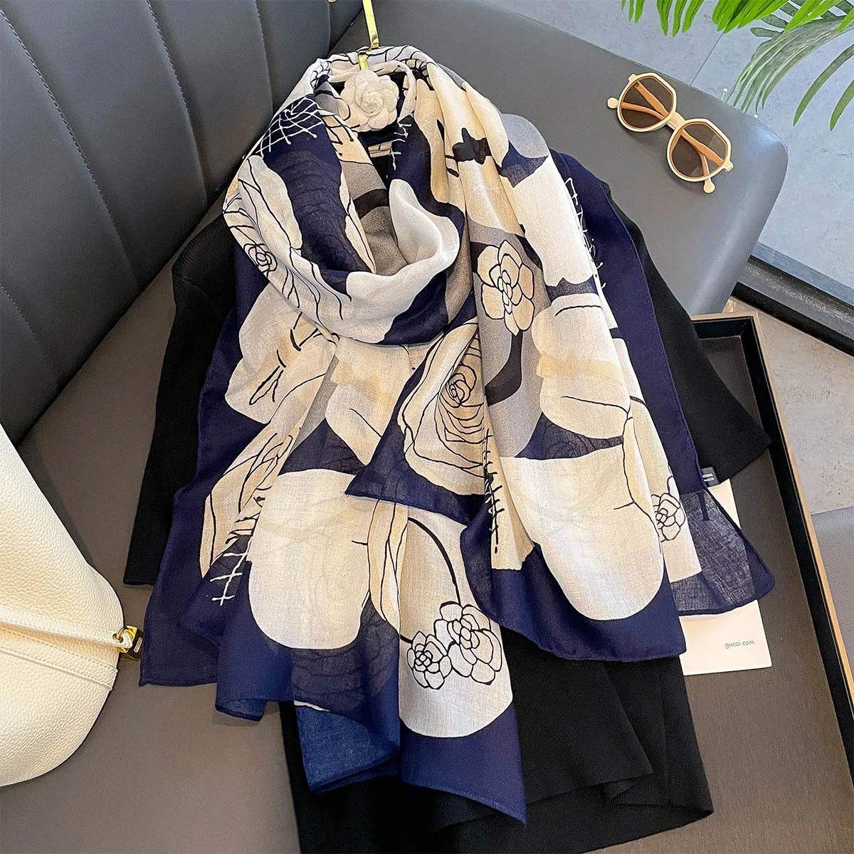 

New Rose Print Silk Scarf Women Simple Versatile Scarves Spring Autumn 2025 Bestseller Sun-protective Wrap Female Fashion Hijab