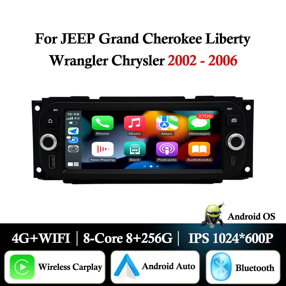 Carplay For JEEP Grand Cherokee Liberty Wrangler Chrysler 2002 - 2006 Android 16 Car Radio Multimedia Player GPS Navi WIFI+4G
