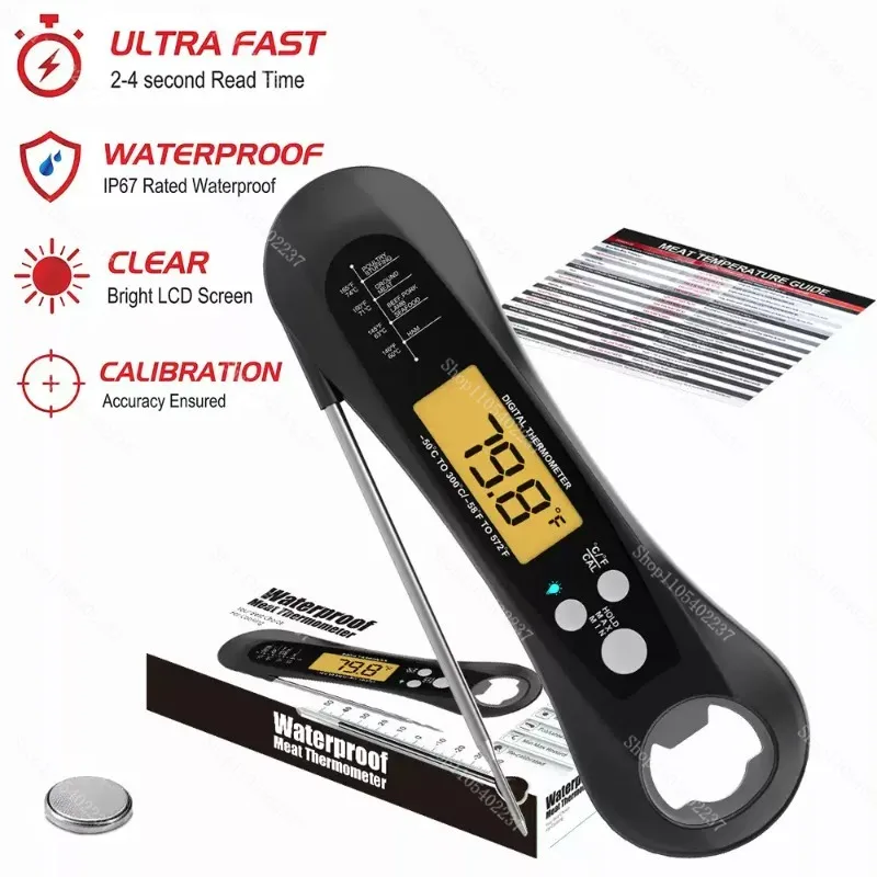 For Folding Electronic Oven Thermometer, Household Waterproof Kitchen High-temperature Resistant Barbecue Thermometer