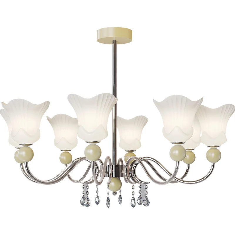 

New, French, romantic, creamy style, living room, modern, simple, atmospheric, master bedroom, crystal chandelier