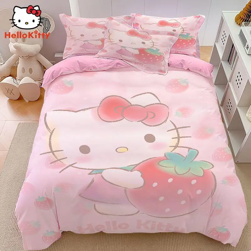 Mymelody Cotton Bedding Anime Cartoon Sanrio Sheets Quilt Cover Pillowslip Student Dormitory Can Disassembled Washed 3-Piece Set