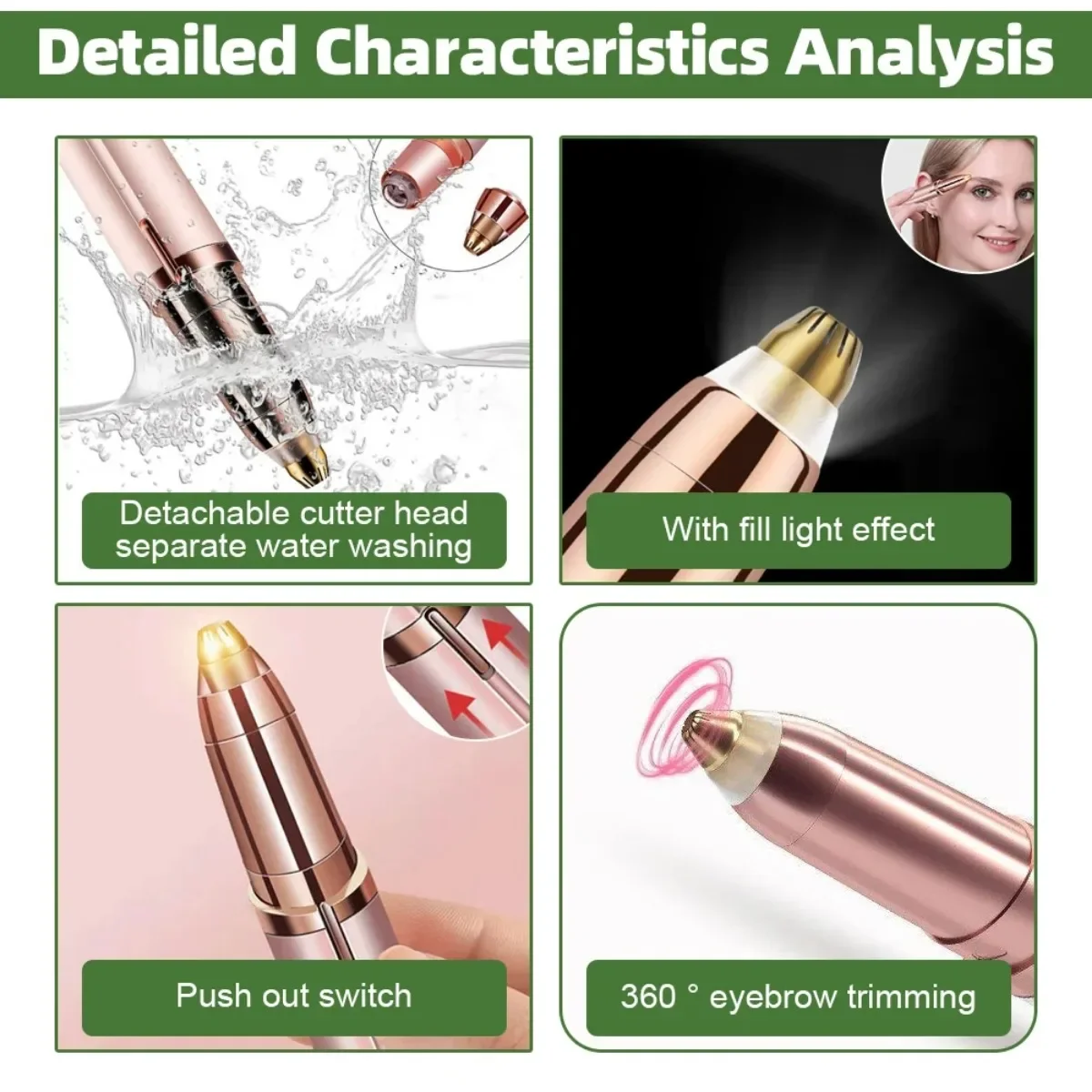 Mini aparador de sobrancelha multifuncional, remoção de pelos, segurança, bateria elétrica portátil, aparador automático para facia