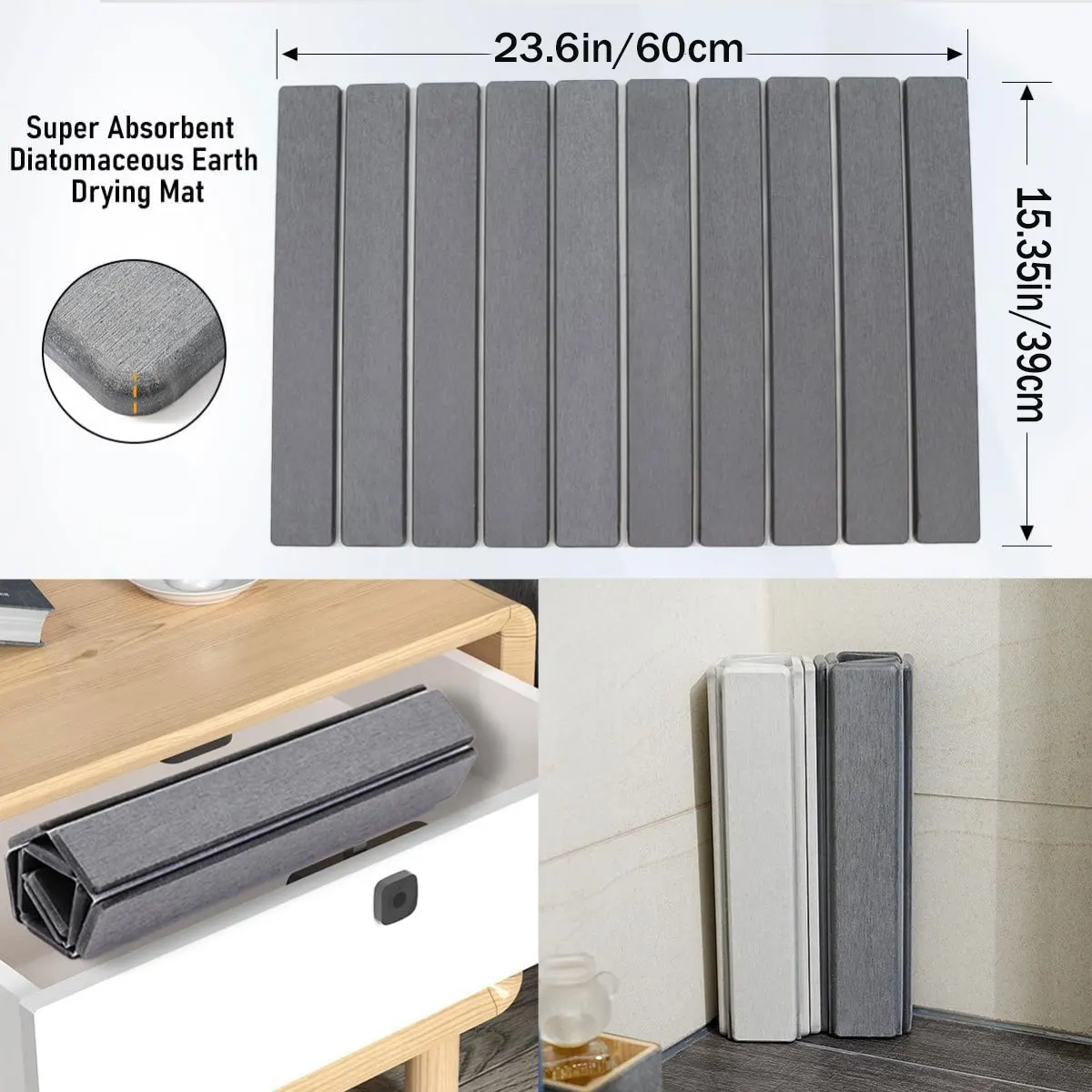 

Large Stone Dish Drying Mats for Kitchen Counter Quick Dry Collapsible Dish Drying Mat, Eco-Friendly Foldable Dish Drying Mat